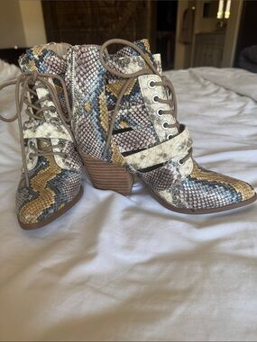 Steve Madden Snake-Print Lace-Up Ankle Boots in Neutral Multicolor